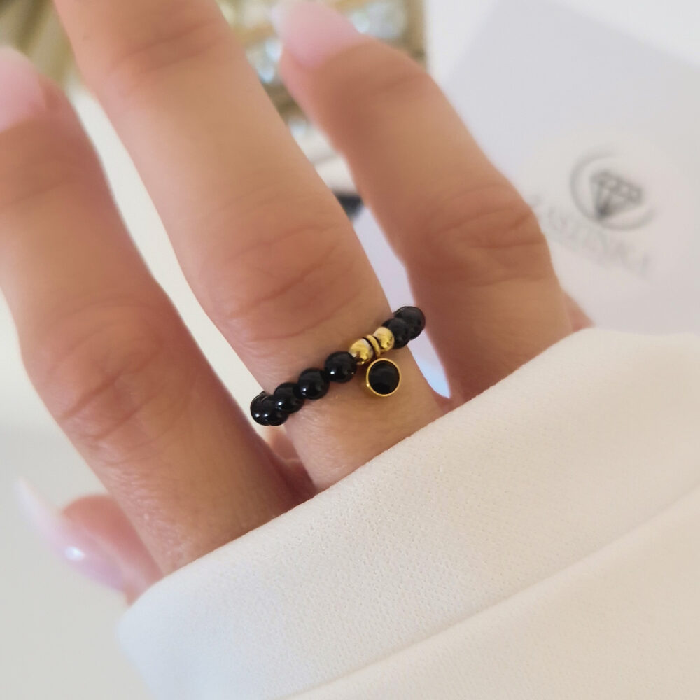 Pierścionek elastyczny Onyks Black Zirconia