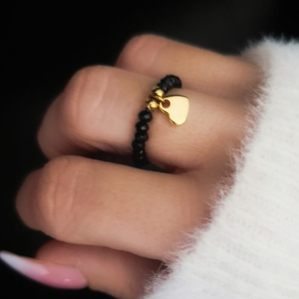 Pierścionek elastyczny Black Mini Heart