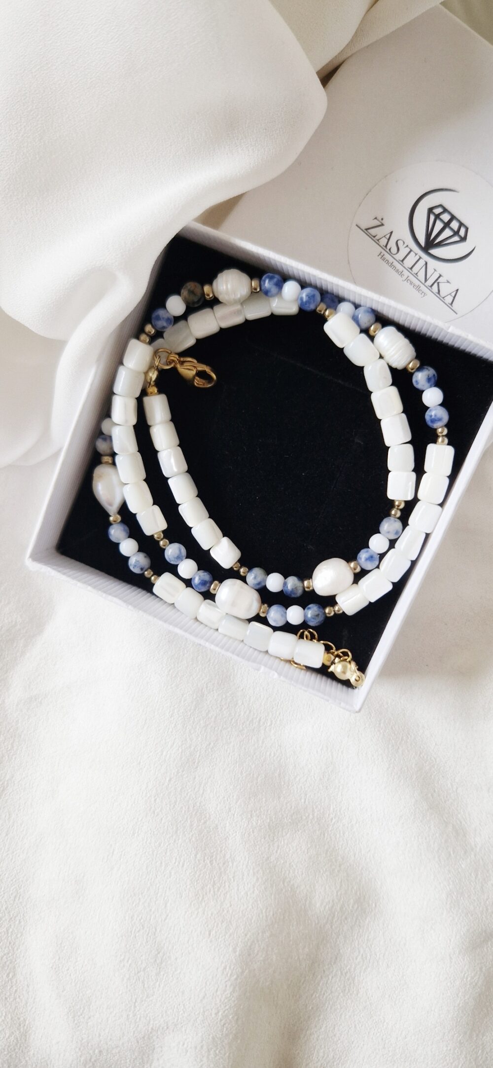 Naszyjnik z kamieni Agat White & Navy