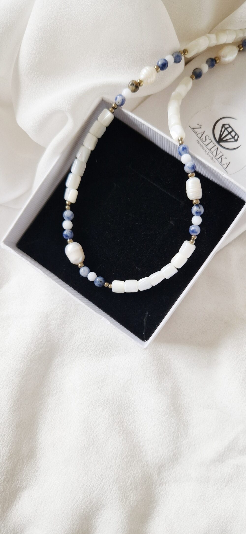 Naszyjnik z kamieni Agat White & Navy
