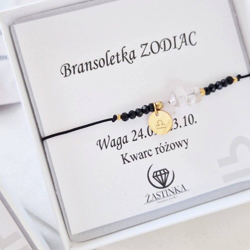 Piękna bransoletka zodiakalna Waga Kwarc Różowy z kamieniami kwarcu różowego zodiak dla Wagi to idealny pomysł na Prezent!!! Ozdobi każdą stylizację!!!