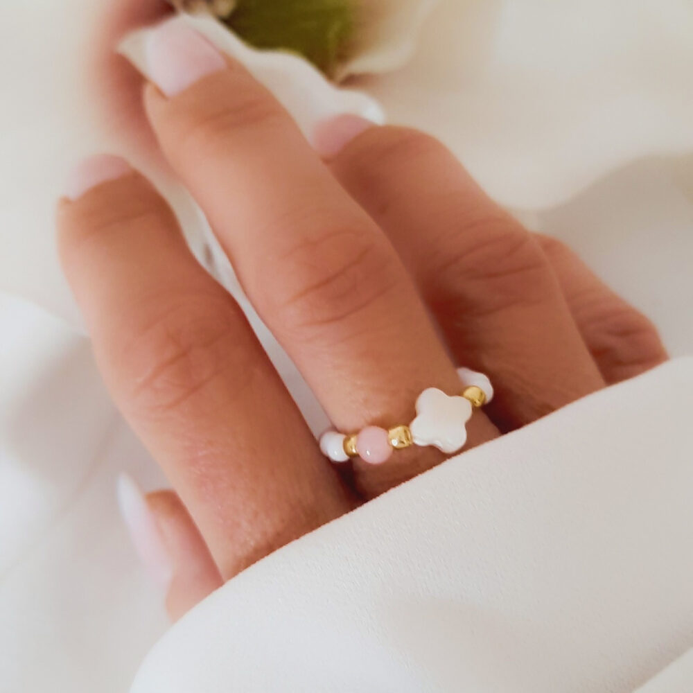 Pierścionek elastyczny Agat Clover