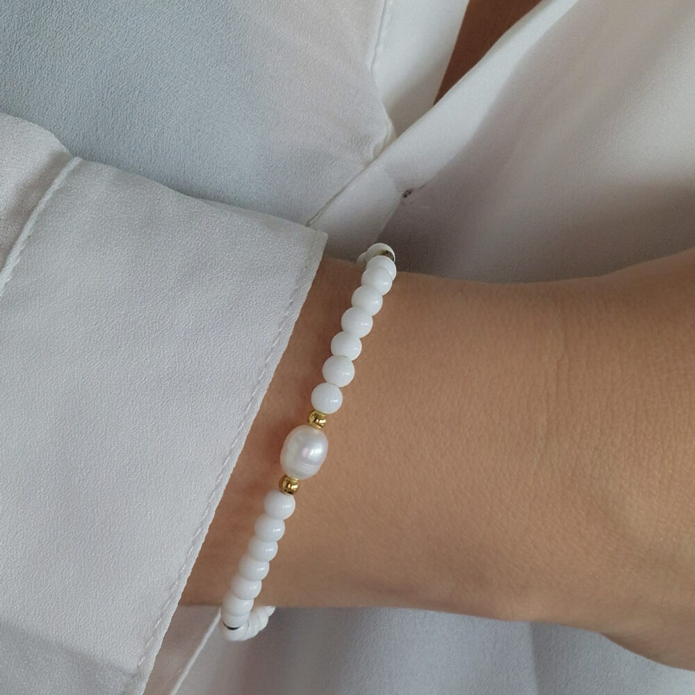 Bransoletka z agatu White Pearl