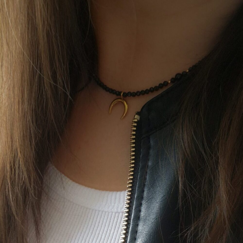 Naszyjnik choker z kamieni Turmalin Lunula