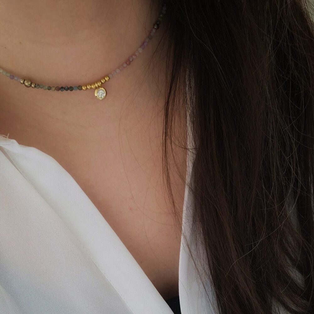 Naszyjnik choker z kamieni Turmalin Zirconia