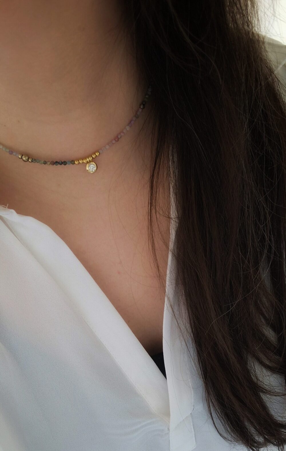 Naszyjnik choker z kamieni Turmalin Zirconia