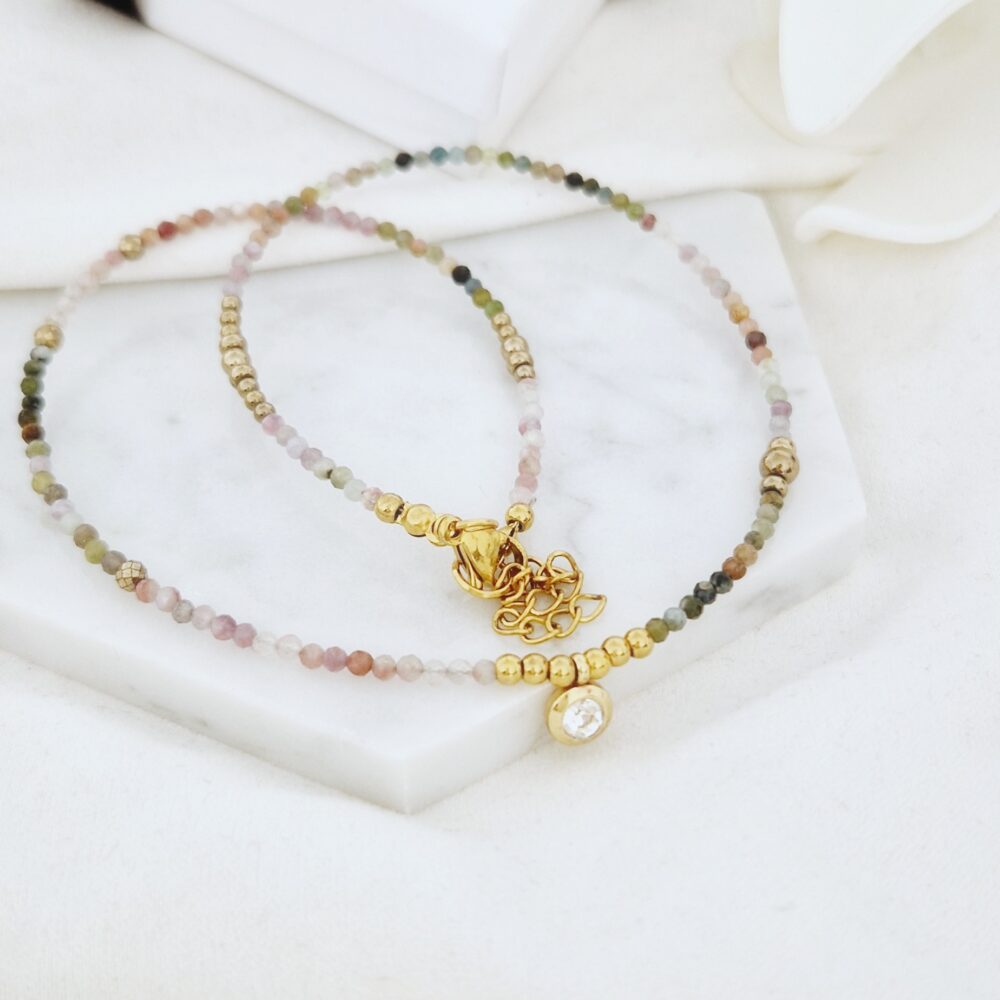 Naszyjnik choker z kamieni Turmalin Zirconia
