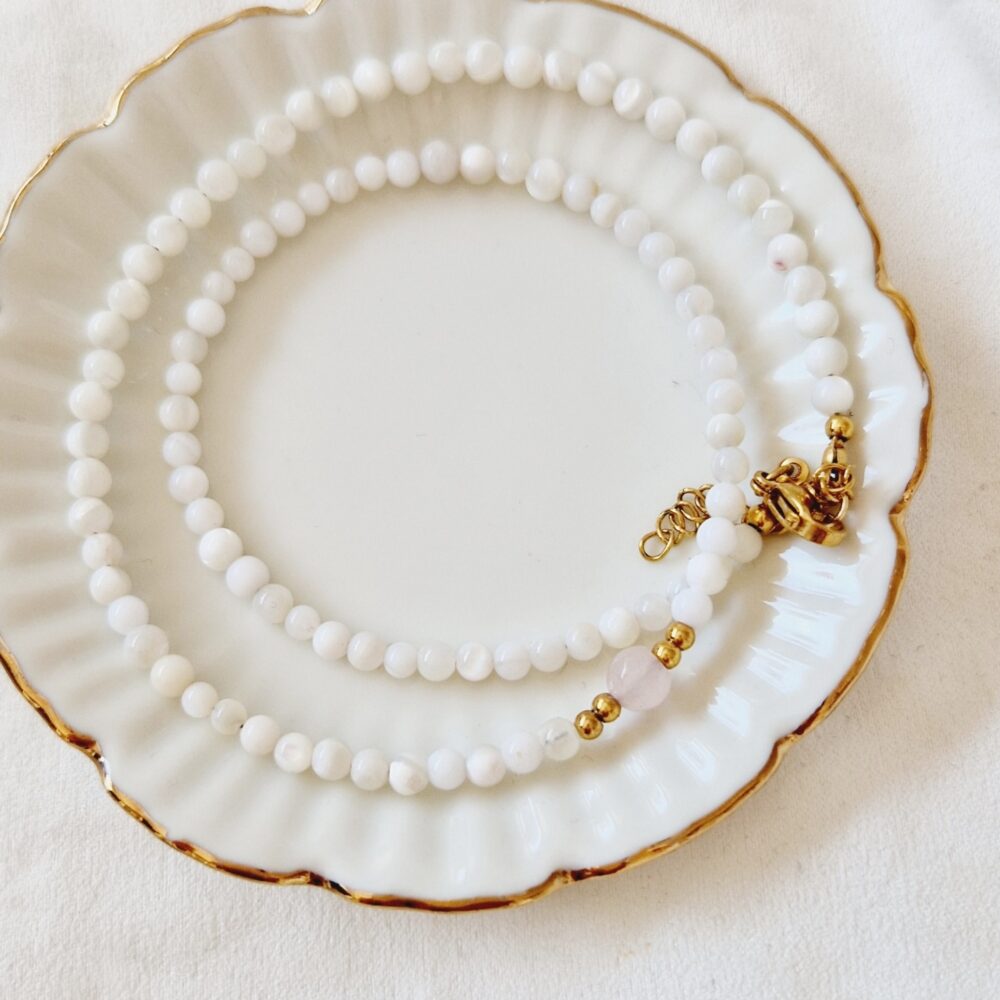 Naszyjnik choker Kwarc Różowy Pearls