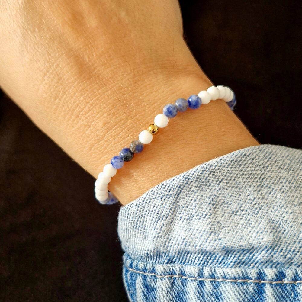 Bransoletka White & Navy biało niebieska z kamieni agatu i jaspisu