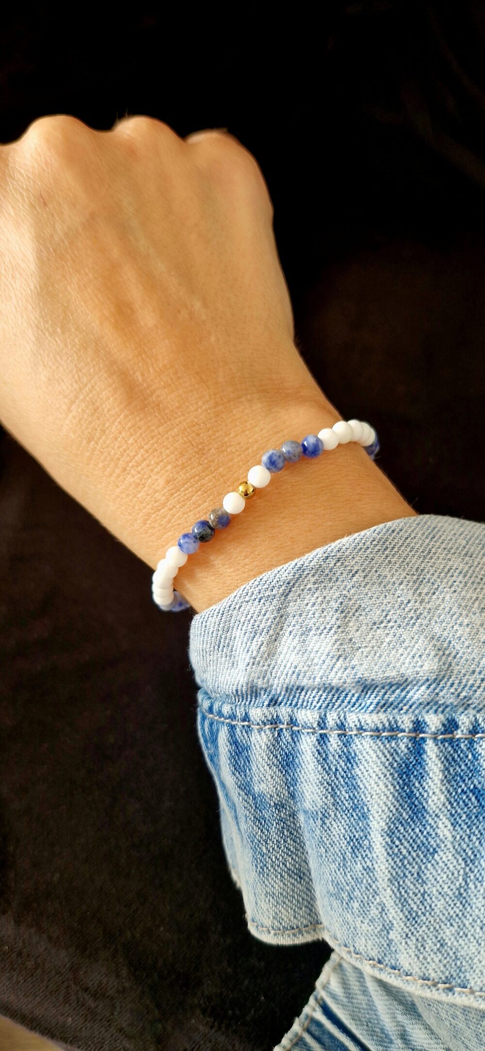 Bransoletka White & Navy biało niebieska z kamieni agatu i jaspisu