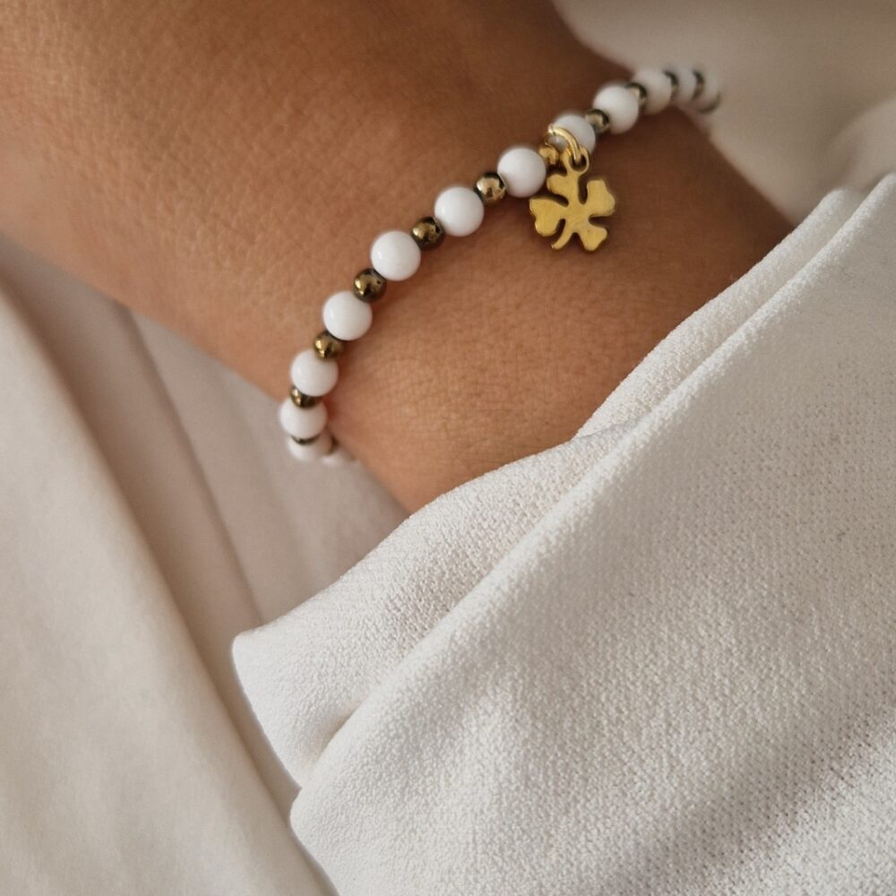 Bransoletka z kamieni Agat White Happy