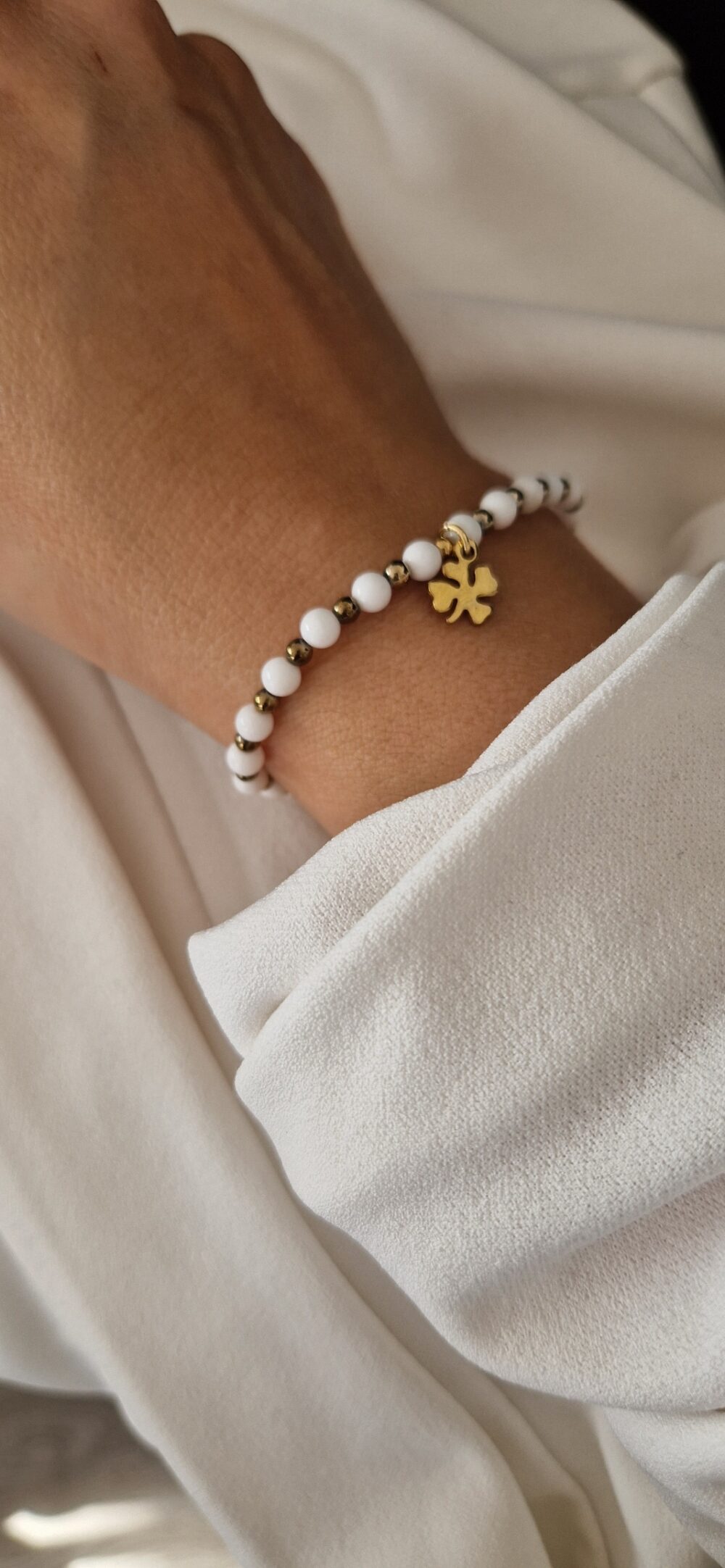 Bransoletka z kamieni Agat White Happy