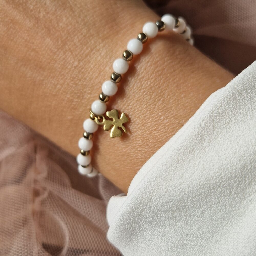 Bransoletka z kamieni Agat White Happy