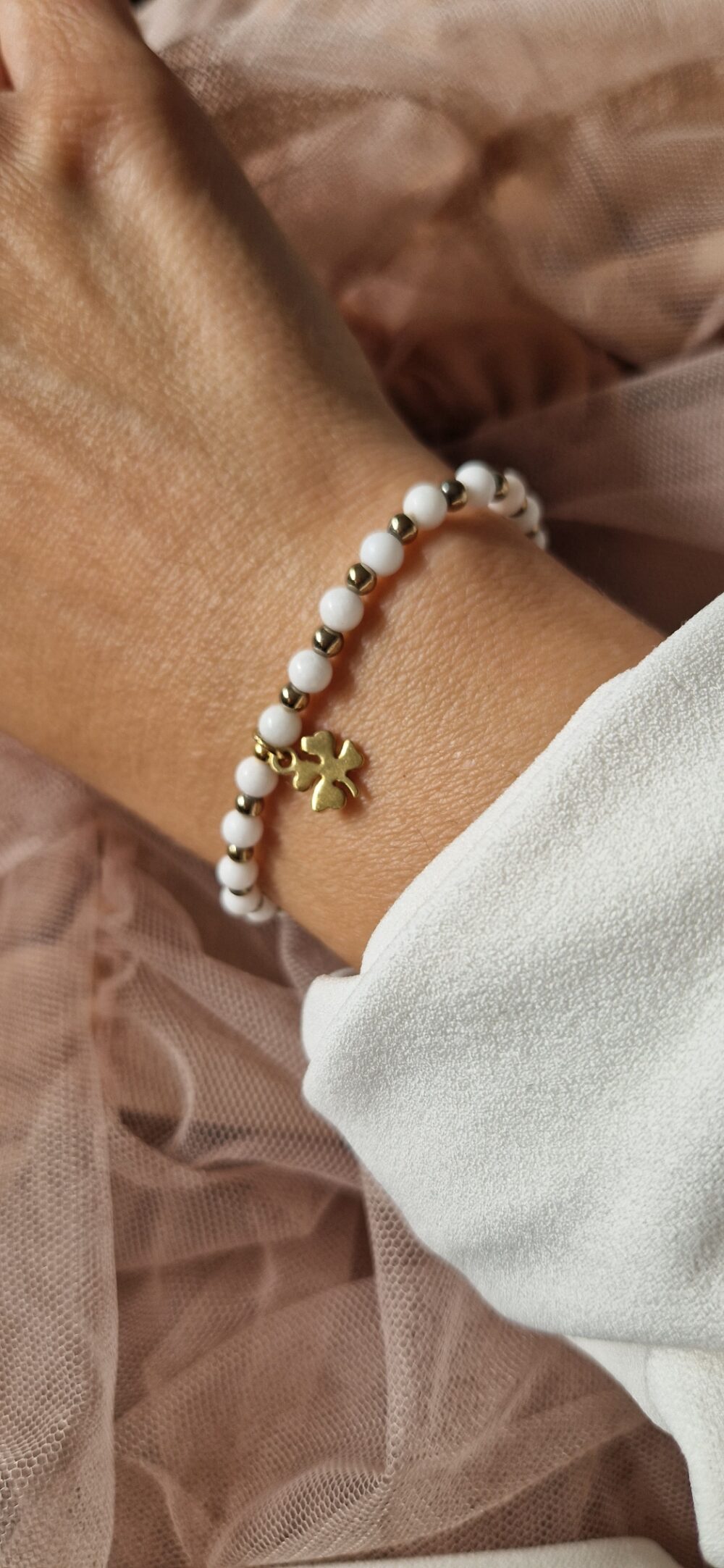 Bransoletka z kamieni Agat White Happy