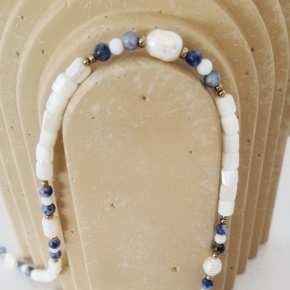 Naszyjnik z kamieni Agat White & Navy