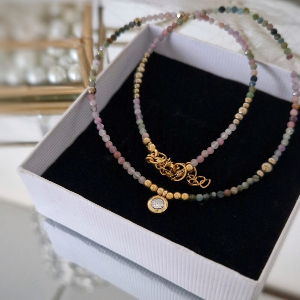 Naszyjnik choker z kamieni Turmalin Zirconia