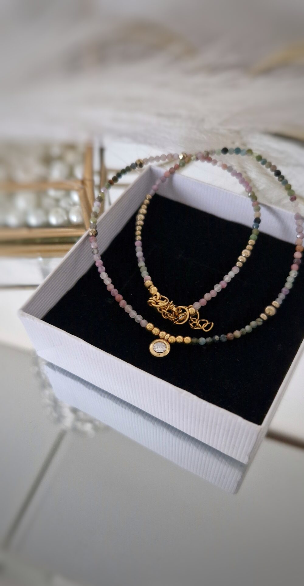 Naszyjnik choker z kamieni Turmalin Zirconia