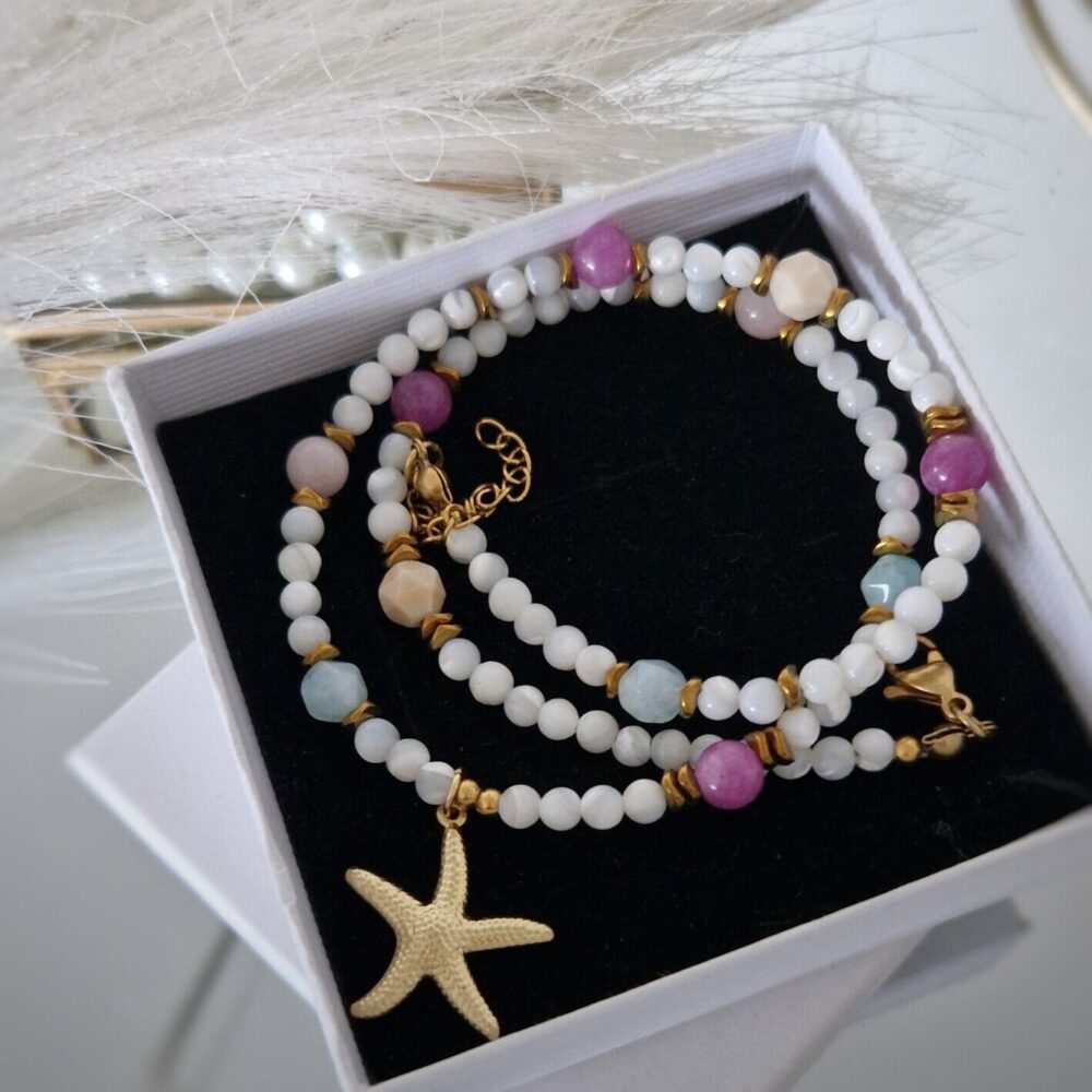 Naszyjnik choker z kamieni Agat Ocean Whisper