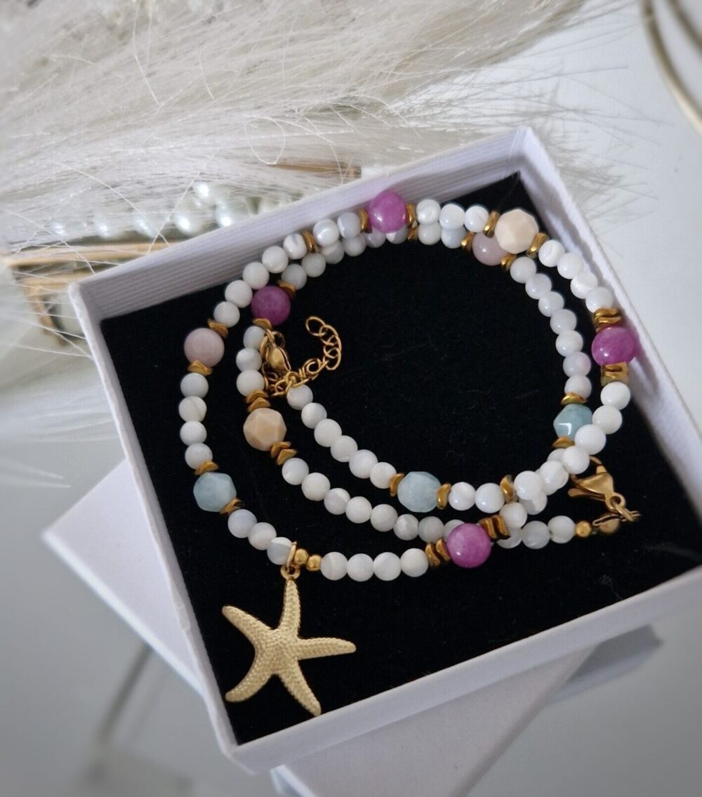 Naszyjnik choker z kamieni Agat Ocean Whisper