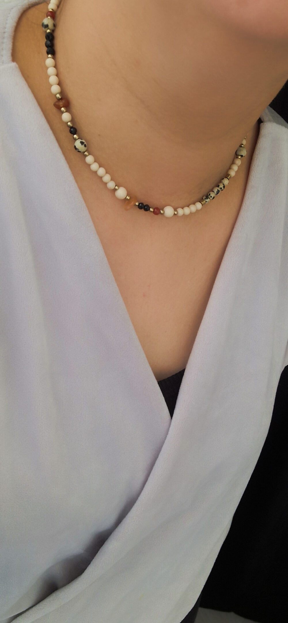 Naszyjnik choker z kamieni Turmalin Jaspis Karneol