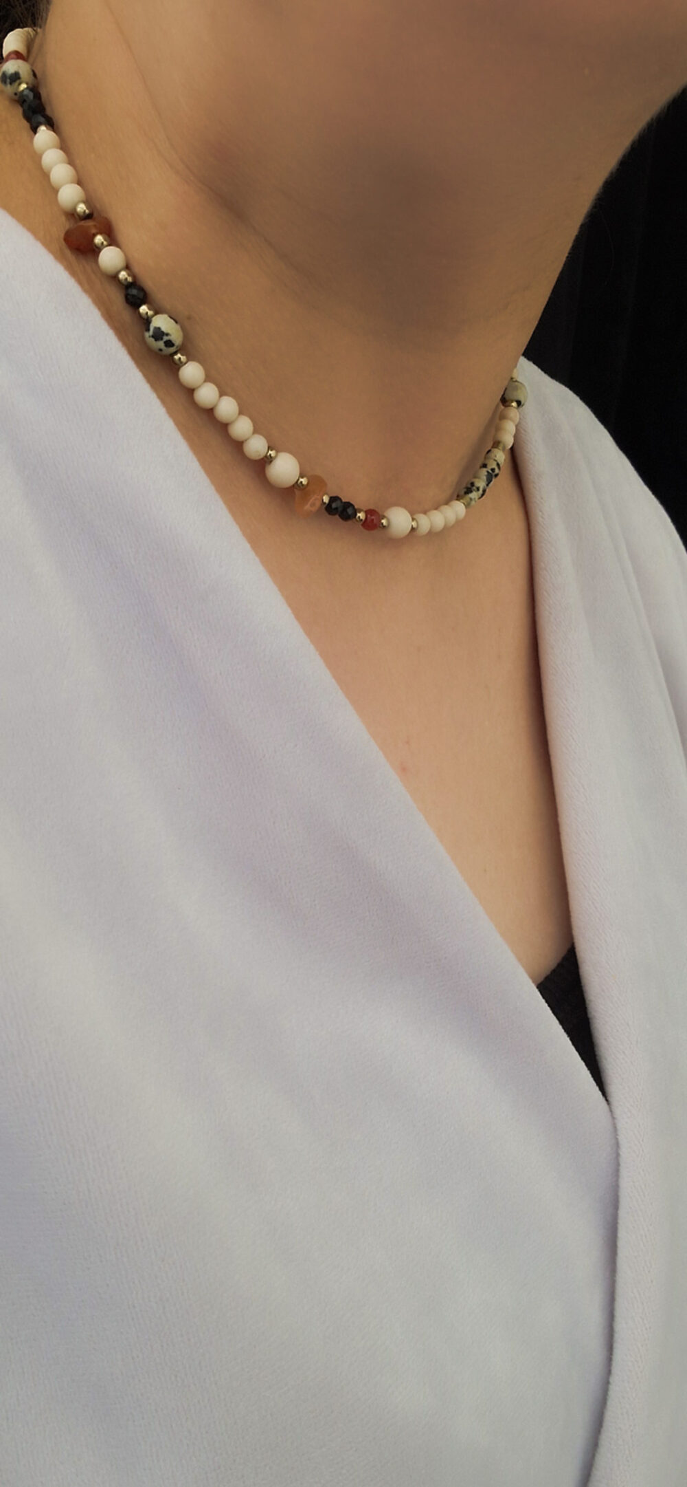 Naszyjnik choker z kamieni Turmalin Jaspis Karneol