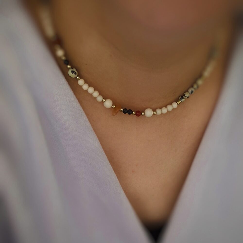 Naszyjnik choker z kamieni Turmalin Jaspis Karneol