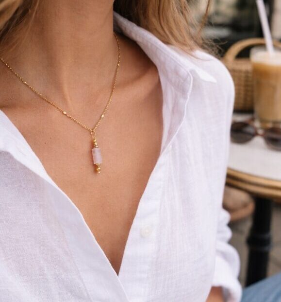 Naszyjnik łańcuszek Kwarc Różowy