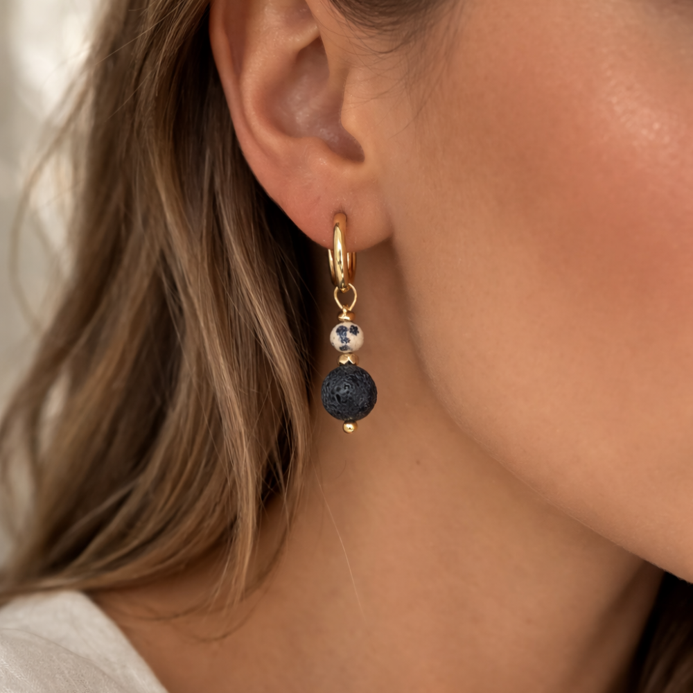 Kolczyki z kamieni Lawa Jaspis Dalmatyński