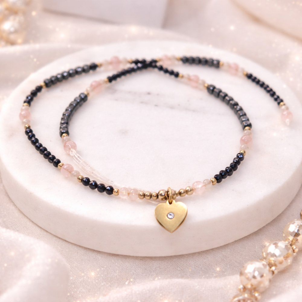 Naszyjnik Turmalin Hematyt Kwarc Różowy