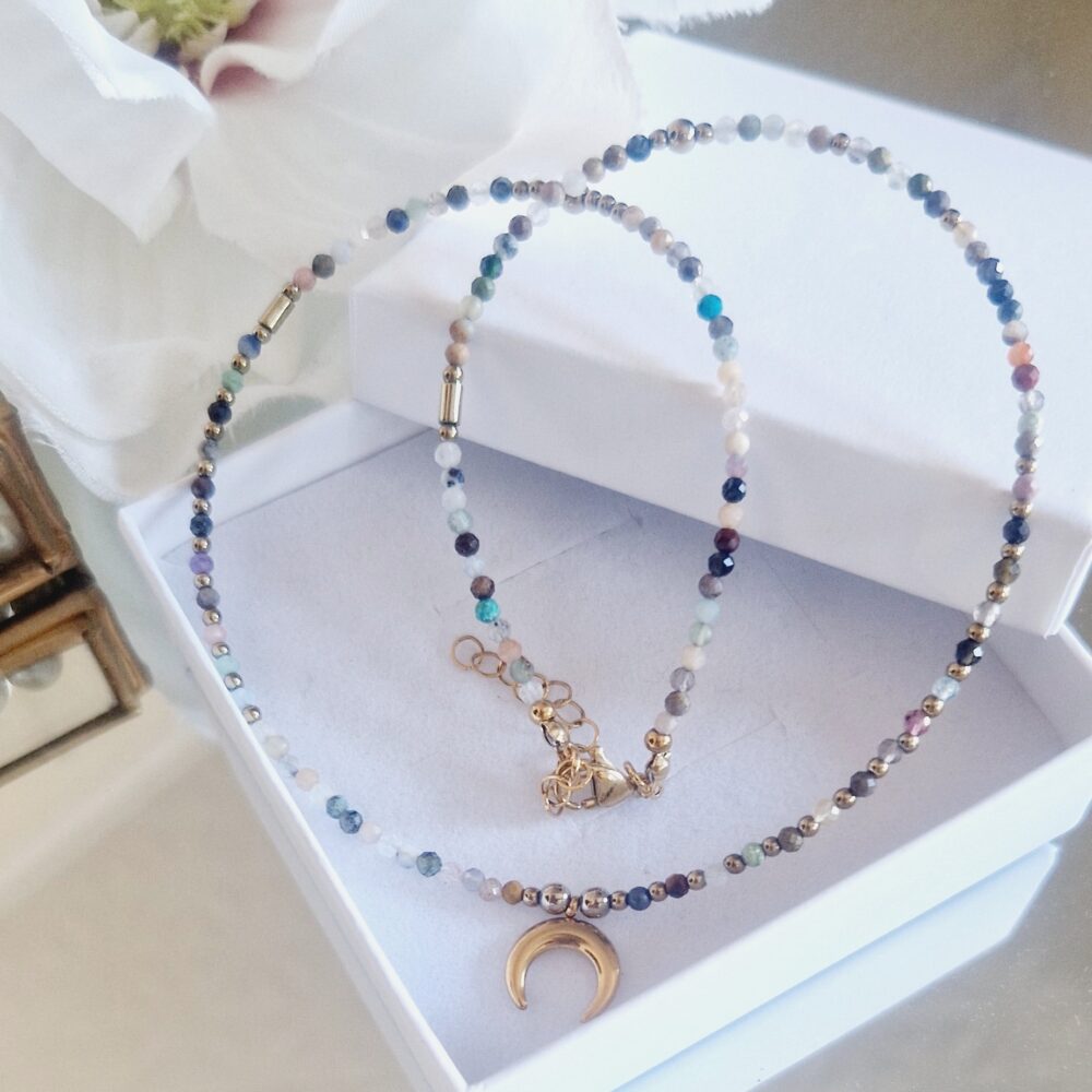 Naszyjnik choker z kamieni naturalnych Turmalin Lunula